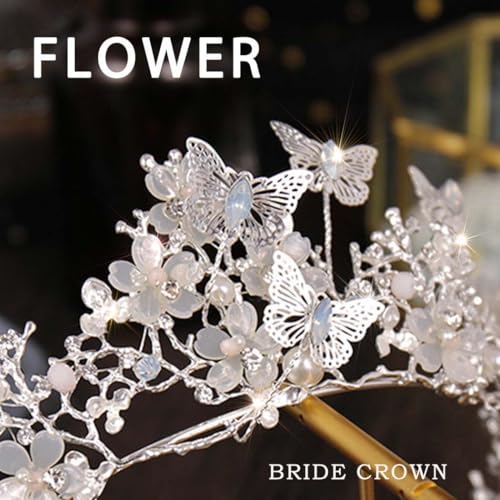 Silver Rhinestone Butterfly Crown Tiara for Women - Baroque Bridal Headpiece