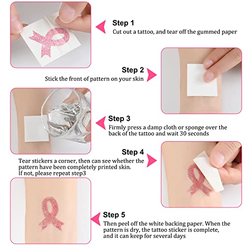 240 Pcs Breast Cancer Awareness Temporary Tattoos, Pink Ribbon Glitter