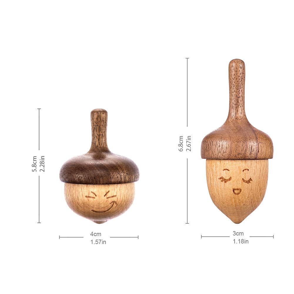 AhfuLife Wooden Spinning Top, Forever Spinning Top with Cute Facial Expression, Wood Physics Relaxation Handmade Gift (Pack of 2)