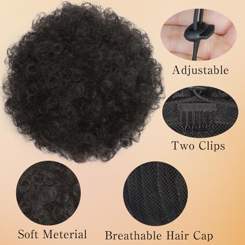 AISI QUEENS Afro Puff Drawstring Ponytail Natural Black Medium - Kinky Curly Hair Extension