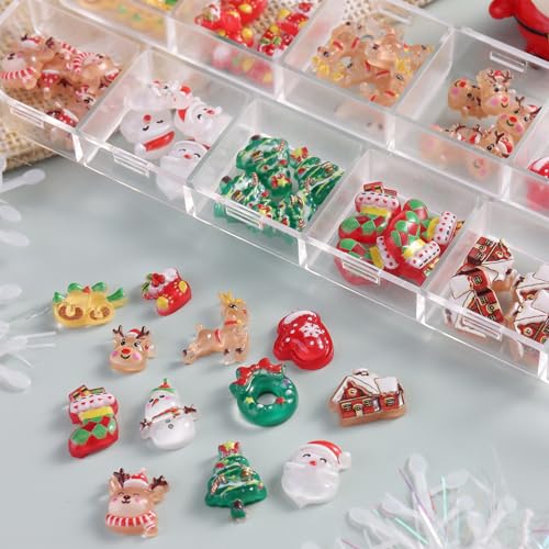 12 Grids Christmas Nail Art Charms Xmas 3D Resin Cute Santa Claus Elk