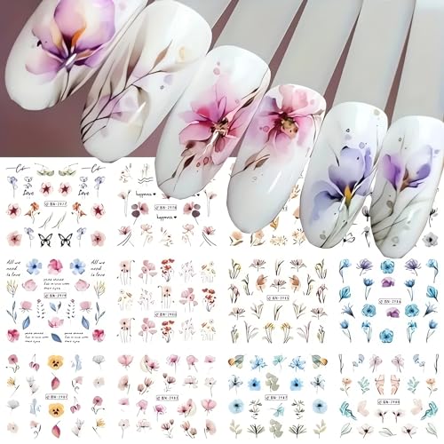 SINSEN Flower Nail Art Stickers - 12 Water Transfer Designs