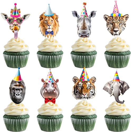 48 Funny Safari Zoo Animal Cupcake Toppers - Jungle Party Decor