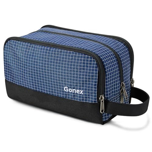 Gonex Travel Toiletry Bag for Men - Water Resistant Dopp Kit, Navy Check