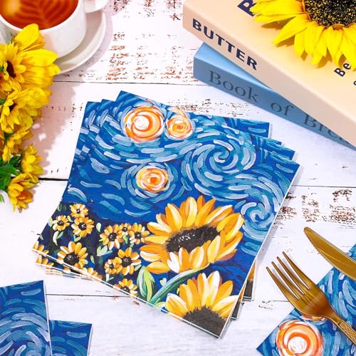Whaline 50Pcs Sunflower Paper Napkins - Summer Starry Night Design