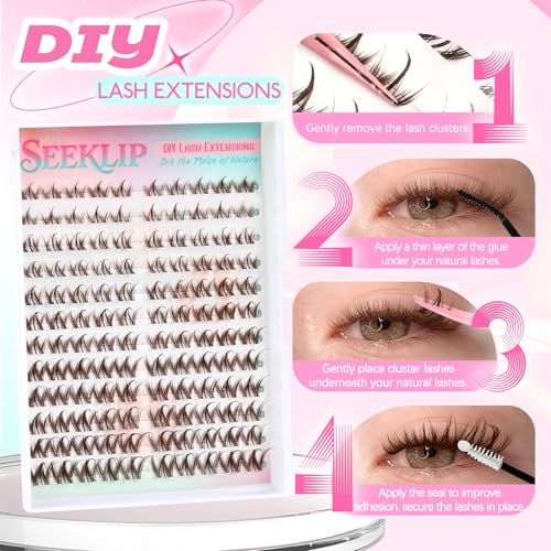 SeekLip Narcissus-Brown Manga Lash Clusters D Curl Brown Eyelashes for Natural Look