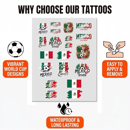 2026 World Cup Temporary Mexico Flag Face Tattoo Stickers - 24 Pack