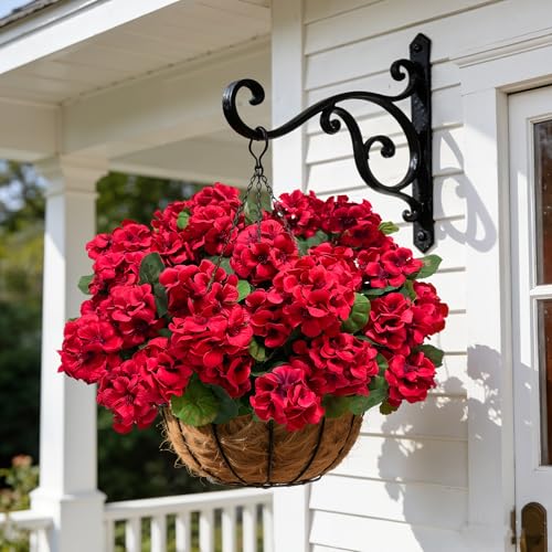 17" Artificial Geranium Flowers - 8 Pcs Red Silk Plants for Outdoors
