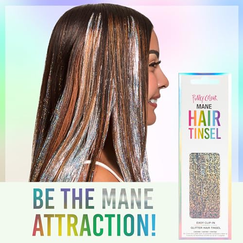 Punky Mane Silver Lining 13-Inch Glitter Fairy Hair Extensions, Clip-In, Heat-Resistant, 6 Pieces