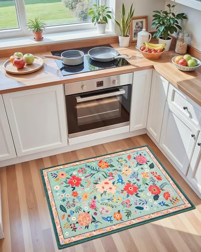 Macgace 2x3 Floral Rug - Washable Non-Slip Entryway Carpet for Girls Bedroom