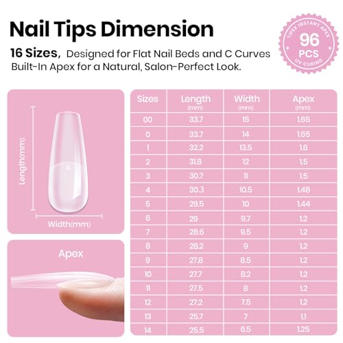 Beetles Tipex Lite Long Coffin Nail Tips - 16 Sizes with Built-in Apex