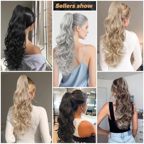 24" Curly Wavy Ponytail Extension with Claw Clip - Natural Synthetic Hairpiece