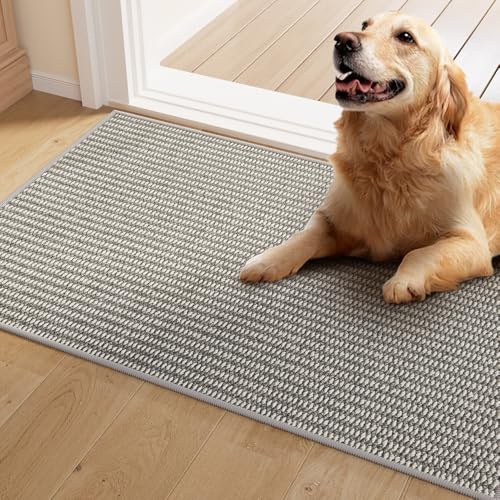 Non-Slip Indoor Doormat 24" x 40" | White & Grey Low Profile
