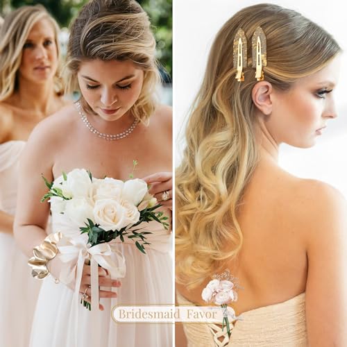 Bridal Hair Accessories Set - 12 PCS Soft Silk Satin Scrunchies & Clips