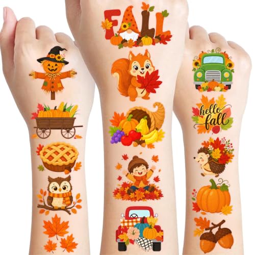 Fall Temporary Tattoos for Kids - Autumn Themed Kids Tattoos, 96 pcs, Fall Variation