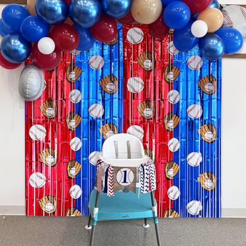 Baseball Foil Fringe Curtains - 2 Pack, 3.2x6.6ft Party Backdrop
