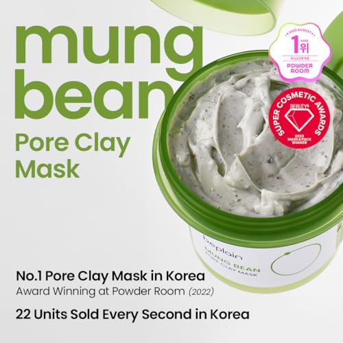 beplain Mung Bean Pore Clay Mask for Blackhead Removal & Skin Exfoliation, 4.05 fl oz