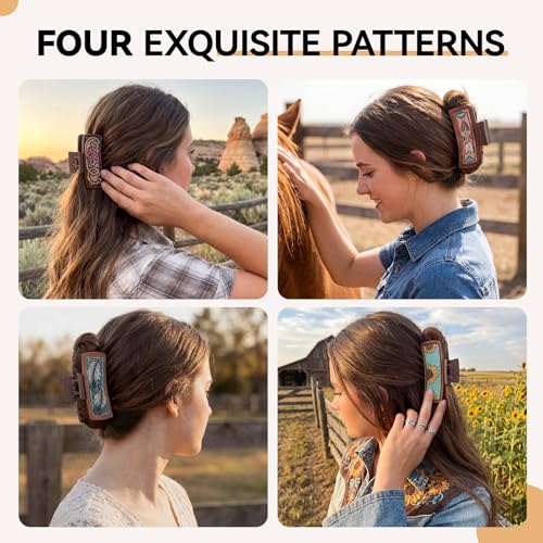 Western Hair Claw Clips Large 4.1 Inch Set for Thick Hair Women Cowgirl Gift