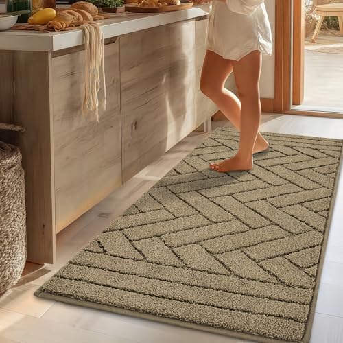Hicorfe Non-Slip Kitchen Runner Rug 20"x48" - Tan Absorbent Mat