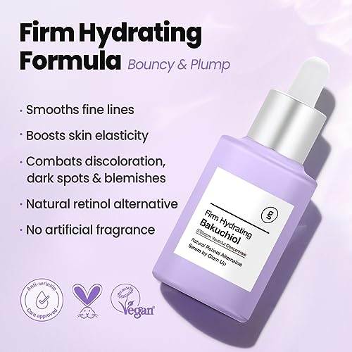 Glam Up Bakuchiol Serum with Hyaluronic Acid - Anti-Aging Facial Serum for Fine Lines & Pores (1.01 Fl Oz)