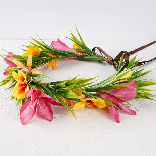 Hawaiian Flower Crown - Tropical Silk Floral Headband for Luau Parties
