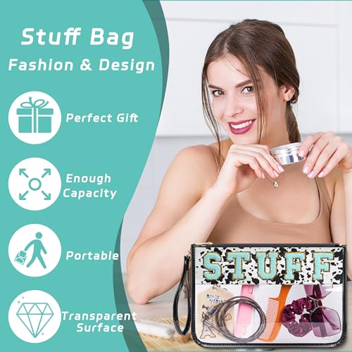 YEMEDA Chenille Letter Clear Zipper Pouch C2-Cow-Stuff Large Travel Cosmetic Bag