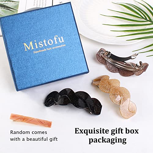 Mistofu French Hair Barrettes for Thick Hair - 3 Pack Sparkly Acrylic Clips