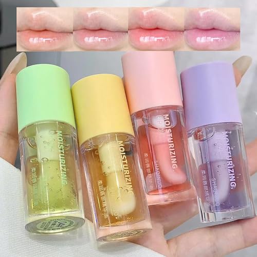LuckNest Hydrating Lip Gloss Oil Set - 4 Pcs Tinted Plumping Lip Oil for Kids
