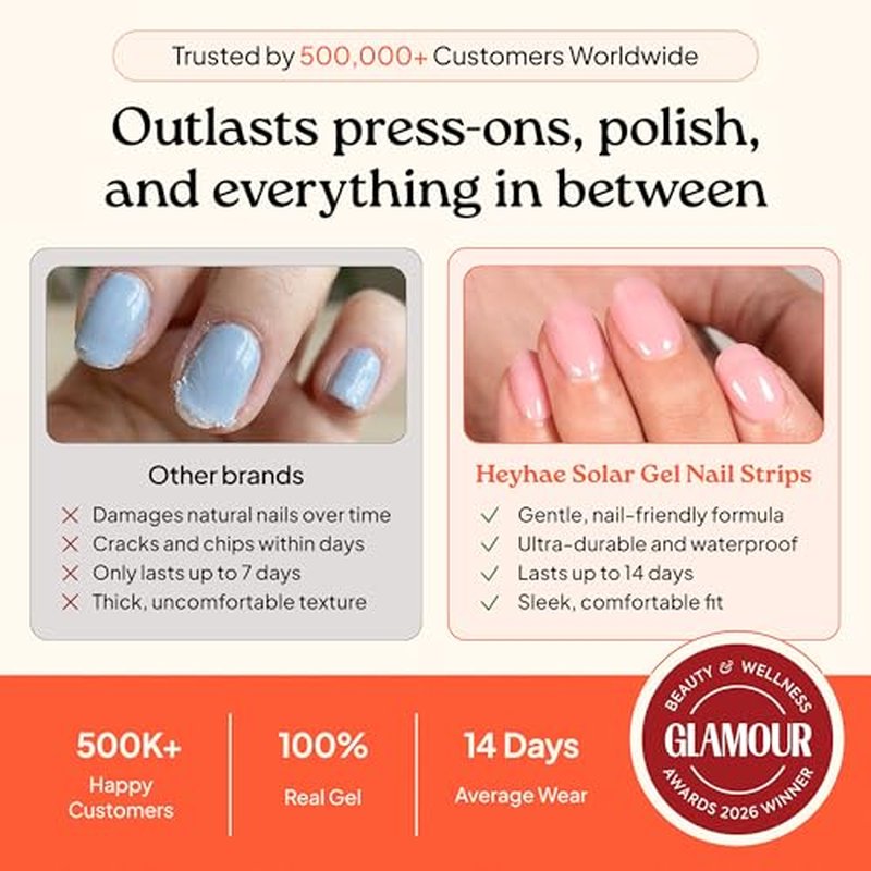 Heyhae Semi Cured Gel Nail Strips | No LED Lamp Needed | Solid, Pink, Spring | Easy Apply & Remove, Salon Quality | Includes 28 Strips, 1 Prep Pads, Nail File & Wooden stick - Hey, Strawberry Picking?