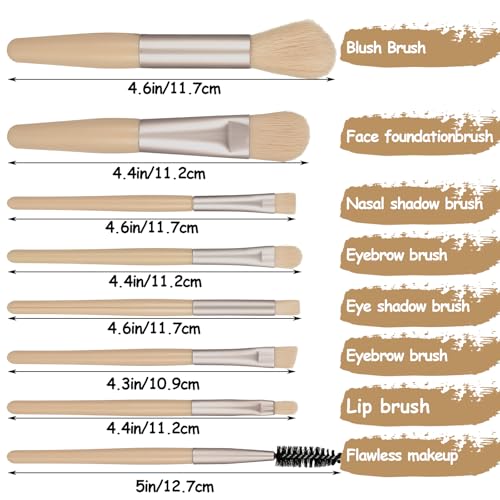 12-Set Portable Travel Makeup Brush Kit with PU Leather Bag - Ivory Beige