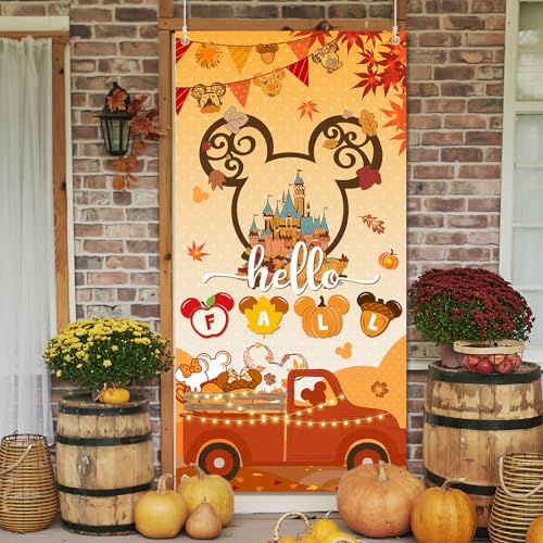 Hello Fall Mouse Pumpkin Door Cover - Thanksgiving Party Decoration