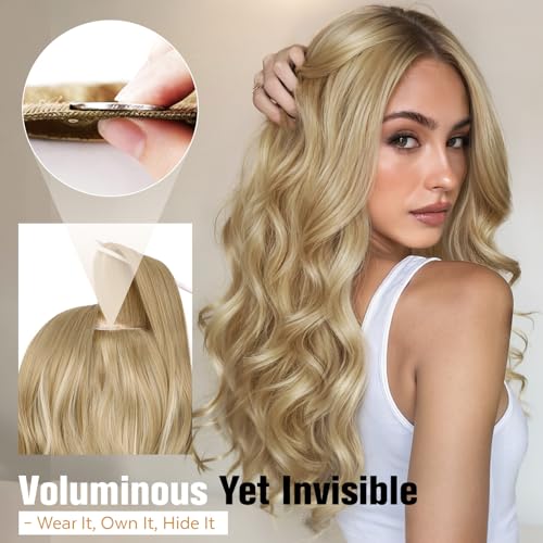 FAVE 20 Inch V Shaped Blonde Clip-in Hair Extensions - Lightweight Beach Waves