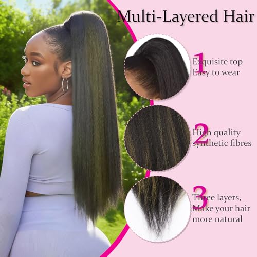 LuxeSilky 30 Inch Yaki Straight Drawstring Ponytail Extension - Clip-In