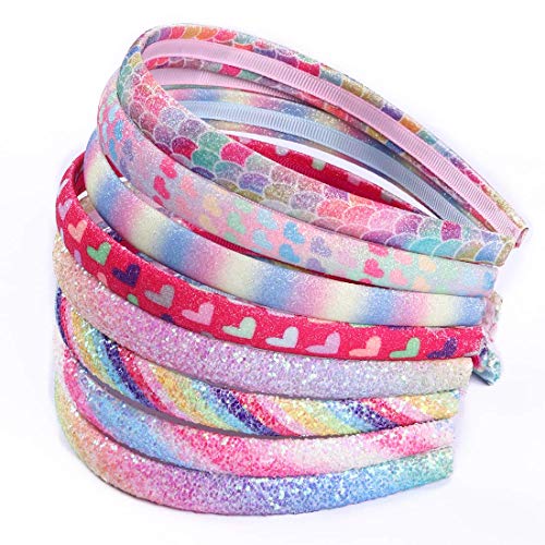 WANYU Rainbow 8 Pack Kids Headbands – Sequin Heart & Mermaid Hair Bands for Girls
