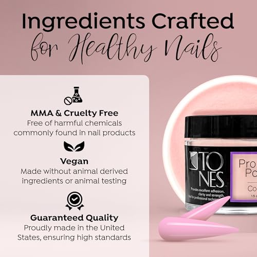 TONES Cover Pink Acrylic Nail Powder 1.5 oz | Soft Nude Pink, Non-Yellowing, MMA-Free Salon-Quality