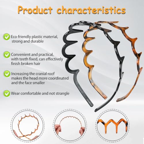 2-Pack Zigzag Headbands for Women - Non-Slip U-Shaped Hair Accessories