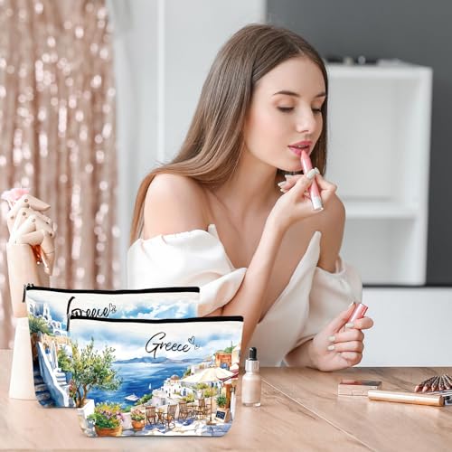 4Pcs Greece Makeup Bag Set - Waterproof Travel Pouches for Cosmetics