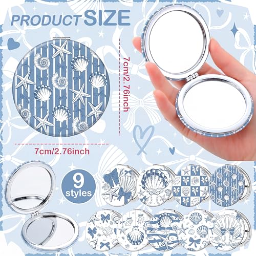 Weysat 9 Pcs Blue Seashell Compact Mirrors - Double Sided 1x/2x
