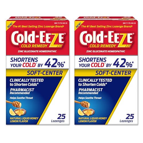 Cold-Eeze Honey Lemon Zinc Lozenges - 25 Count, 2 Pack for Cold Relief
