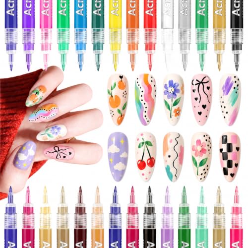 MKNZOME 28-Color Nail Art Pen Set, 0.7mm Fine Tip Acrylic Liner Pens