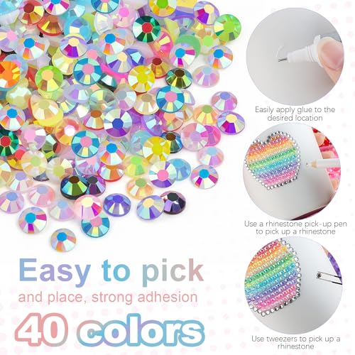 32000Pcs Resin Jelly Rhinestone Kit - 40 Colors 3mm Flatback Gems with Glue