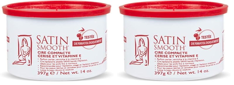 Satin Smooth Wild Cherry Hard Hair Removal Wax with Vitamin E 14oz. (Pack of 2)