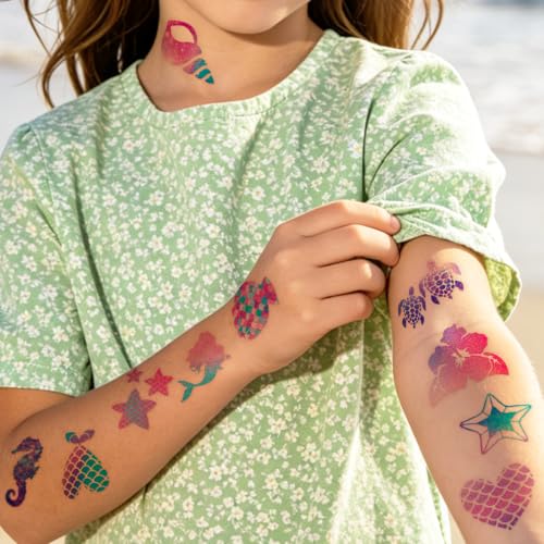 CHARLENT Glitter Mermaid Temporary Tattoos for Kids - 74 Sheets Party Decor