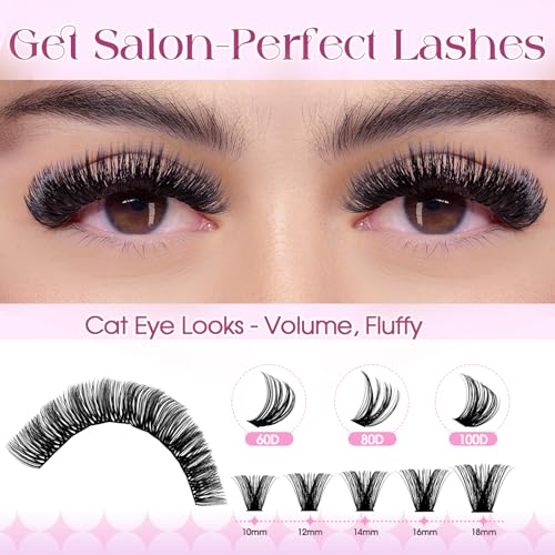 WENDY LASHES Clusters Kit D Curl 60-100D DIY Fluffy False Eyelashes