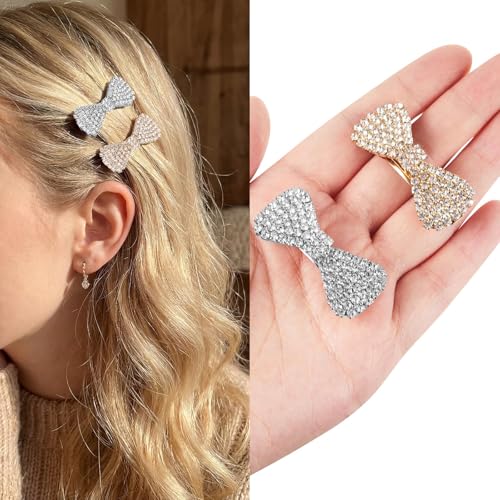 WILLBOND 6 Pcs Mini Rhinestone Hair Clips - Silver Bling Bow Barrettes for Women (Variation: Silver)
