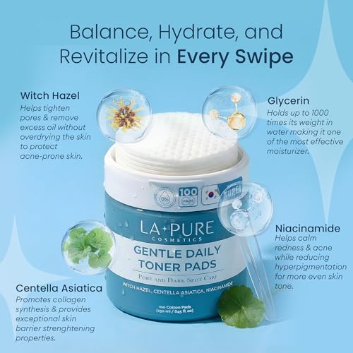 LA PURE Korean Toner Pads for Dark Spots & Dull Skin – 100 Count