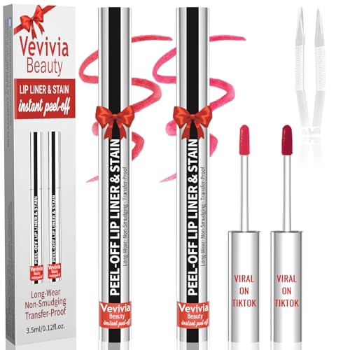 Vevivia 2pcs Nude & Rose Peel-Off Lip Stain & Liner Set - Long-Lasting & Waterproof