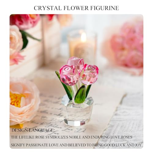 KRISININE Handcrafted Pink Rose Crystal Figurine - 3.2in