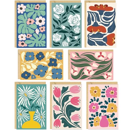 24 Pack Floral Greeting Cards with Envelopes - 8 Elegant Designs