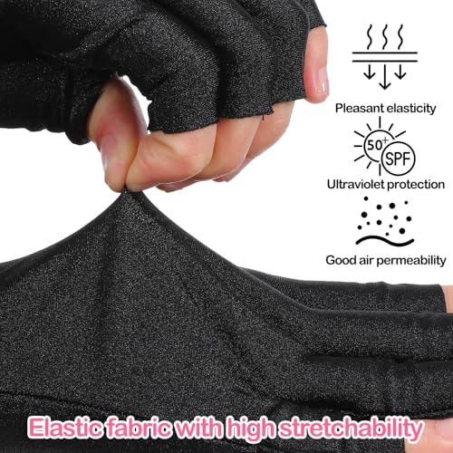 Xelsluthe UV Protection Gloves for Manicures - Fingerless, Black & Pink